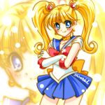  1girl aino_minako bishoujo_senshi_sailor_moon blonde_hair blue_eyes blue_skirt bow brooch choker cosplay cowboy_shot crossed_arms double_bun elbow_gloves gloves hair_ornament hairpin jewelry long_hair looking_at_viewer lowres magical_girl orange_bow pleated_skirt red_bow sailor_collar sailor_moon sailor_moon_(cosplay) shirataki_kaiseki signature skirt smile solo twintails white_gloves zoom_layer 