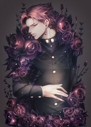  1boy absurdres alo_(m-o-k-e-k-e) earrings flower gakuran highres jewelry jojo_no_kimyou_na_bouken kakyouin_noriaki looking_down male_focus profile redhead rose scar scar_across_eye school_uniform solo thorns upper_body 