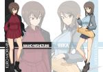  2girls blush brown_eyes brown_hair character_name girls_und_panzer harukon_(halcon) kantele long_hair looking_at_viewer mika_(girls_und_panzer) military military_uniform multiple_girls nishizumi_maho short_hair smile uniform zoom_layer 