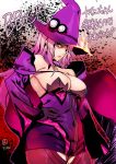  1girl alternate_color ashiomi_masato black_sclera blazblue blazblue:_central_fiction breasts cleavage elbow_gloves gloves hat konoe_a_mercury large_breasts purple_hair solo witch_hat 
