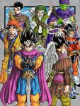  6+boys absurdres angel_wings armor cape colored_skin cosplay dragon_ball dragon_quest dragon_quest_iii dragon_quest_ix dragon_quest_v dragon_quest_vii dragon_quest_viii dragon_quest_xi gogeta gotenks green_headwear halo hat helmet hero_(dq1) hero_(dq1)_(cosplay) hero_(dq11) hero_(dq11)_(cosplay) hero_(dq3) hero_(dq3)_(cosplay) hero_(dq5) hero_(dq5)_(cosplay) hero_(dq7) hero_(dq7)_(cosplay) hero_(dq8) hero_(dq8)_(cosplay) hero_(dq9) hero_(dq9)_(cosplay) highres hiro_(udkod1ezlyi2flo) holding holding_sword holding_weapon looking_at_viewer male_focus multiple_boys namekian piccolo pointy_ears pointy_hair pointy_hat purple_cape roto_(dq3) roto_(dq3)_(cosplay) shoulder_armor smile son_gohan son_goku sword turban vegeta vegetto weapon wings yellow_halo 