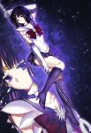  1girl absurdres bishoujo_senshi_sailor_moon elbow_gloves gloves highres looking_at_viewer pleated_skirt purple_hair purple_skirt sailor_saturn shirt short_hair silence_glaive skirt smile solo staff tomoe_hotaru violet_eyes white_gloves white_shirt yue_(pixiv4635680) zoom_layer 