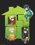  2boys 2girls animal_ears black_hair blonde_hair dave_strider glasses highres homestuck hood ikimaru jade_harley john_egbert long_hair multiple_boys multiple_girls open_mouth rose_lalonde short_hair smile sunglasses 