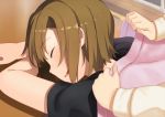  2girls blanket blush brown_hair closed_eyes dacchi highres idolmaster idolmaster_cinderella_girls maekawa_miku multiple_girls open_mouth out_of_frame short_hair sleeping solo_focus tada_riina 