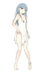  1girl anklet bare_arms bare_legs bare_shoulders barefoot blue_eyes blue_hair jewelry long_hair looking_at_viewer lp_(hamasa00) simple_background solo white_background 