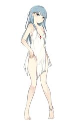  1girl anklet bare_arms bare_legs bare_shoulders barefoot blue_eyes blue_hair jewelry long_hair looking_at_viewer lp_(hamasa00) simple_background solo white_background 