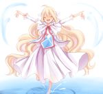  1girl absurdres blonde_hair chage_00 closed_eyes dress fairy_tail hair_ornament highres long_hair mavis_vermilion open_mouth solo wading water white_dress 