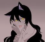  1girl animal_ears black_hair blake_belladonna cat_ears kuroda_(nanchara_flight) licking_hand long_hair looking_at_viewer out_of_frame rwby solo_focus tongue yellow_eyes 