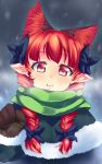  1girl :3 animal_ears breath cat_ears highres kaenbyou_rin konata_gazel mittens red_eyes redhead scarf solo touhou winter_clothes 