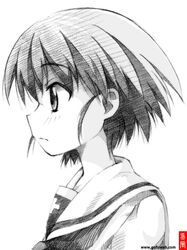  1girl blouse from_side girls_und_panzer gofu greyscale monochrome neckerchief portrait sakaguchi_karina school_uniform serafuku short_hair sketch solo watermark web_address 