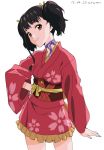  1girl arumi_(arumi-ke) brown_hair choker floral_print hair_ribbon japanese_clothes kimono koutetsujou_no_kabaneri long_sleeves mumei_(kabaneri) obi ribbon ribbon_choker sash short_hair solo twintails wide_sleeves 