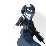  1girl adapted_costume assault_rifle body_armor bulletproof_vest ear_protection green_eyes gun heckler_&amp;_koch helmet highres hk416 kantai_collection operator plate_carrier rifle sate shinkaisei-kan sling solo weapon white_hair wo-class_aircraft_carrier 