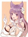  1girl ajipontarou animal_ears blue_eyes blush breasts cat_ears elbow_gloves gloves granblue_fantasy hair_ornament korwa large_breasts long_hair purple_hair solo white_gloves 