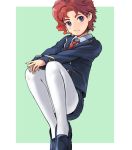  1boy aroaw jacket jojo_no_kimyou_na_bouken kakyouin_noriaki legs_together male_focus necktie pantyhose redhead school_uniform short_shorts shorts solo violet_eyes younger 