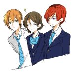  1girl 2boys bow genderswap genderswap_(ftm) hoshizora_rin koizumi_hanayo love_live!_school_idol_project multiple_boys necktie nishikino_maki school_uniform smile sofy 