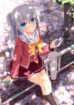  1girl absurdres blue_eyes charlotte_(anime) digital_media_player highres long_hair nanairo_fuusen school_uniform serafuku silver_hair solo tomori_nao twintails two_side_up 