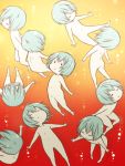  ayanami_rei belly_button blue_hair bubble chibi clone floating gradient gradient_background lcl multiple_girls neon_genesis_evangelion no_nipples nude orihara_sachiko underwater 