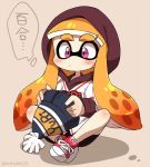  1girl clothes_writing domino_mask eromame inkling mask shoes sneakers solo splatoon tentacle_hair 