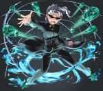  1boy aroaw earrings emerald foreshortening full_body gakuran hierophant_green jewelry jojo_no_kimyou_na_bouken kakyouin_noriaki male_focus open_hand open_mouth school_uniform solo sparkle stand_(jojo) sunglasses tentacles white_hair 