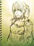  1girl 428 alphard ballpoint_pen_(medium) canaan choker jie_chuang monochrome ponytail short_ponytail sidelocks smile smirk solo traditional_media upper_body 