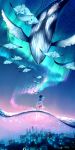  1girl aurora black_hair commentary flying_whale highres long_hair manta_ray original solo wenqing_yan whale 