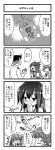  1boy 2girls 4koma admiral_(kantai_collection) charm_(object) comic greyscale highres kantai_collection kisaragi_(kantai_collection) kurogane_gin monochrome multiple_girls mutsuki_(kantai_collection) translated 