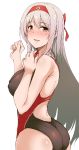  1girl alternate_costume ass blush breasts brown_eyes competition_swimsuit hairband headband highres kantai_collection long_hair one-piece_swimsuit shoukaku_(kantai_collection) silver_hair smile solo suisen_toire_(moko924) swimsuit 