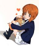  1girl brown_eyes brown_hair girls_und_panzer hug nishizumi_miho ramu_(taka1995) short_hair solo stuffed_animal stuffed_toy teddy_bear uniform 