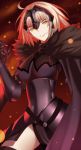  1girl absurdres ahoge armor bad_id black_legwear blonde_hair breasts cape dark_persona fate/grand_order fate/stay_night fate_(series) headgear highres jeanne_alter large_breasts open_mouth paperfinger ruler_(fate/apocrypha) ruler_(fate/grand_order) short_hair smile solo teeth thigh-highs thighs type-moon yellow_eyes 