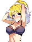  1girl ayase_eli blonde_hair blue_eyes blush bra breasts highres hoony large_breasts long_hair love_live!_school_idol_project ponytail scrunchie solo underwear undressing 