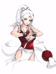  1girl artist_name brown_eyes cleavage_cutout collarbone covered_navel jon_tw shiranui_mai side_slit simple_background sketch solo stance the_king_of_fighters white_background white_hair 