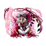  1girl ascot blonde_hair crystal flandre_scarlet full_body hat hat_ribbon laevatein looking_at_viewer mob_cap open_eyes open_mouth puffy_sleeves red_eyes ribbon short_sleeves side_ponytail solo touhou transparent_background vils wings 