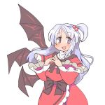  1girl bow commentary_request dress frilled_sleeves frills hair_between_eyes hair_bobbles hair_ornament hands_together ini_(inunabe00) lavender_hair long_hair multiple_wings shawl shinki side_ponytail smile solo steepled_fingers touhou touhou_(pc-98) violet_eyes wide_sleeves wings 