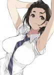  1girl armpits black_hair bobhit breasts fujiyama-san_wa_shishunki fujiyama_makio long_hair necktie school_uniform solo white_background 