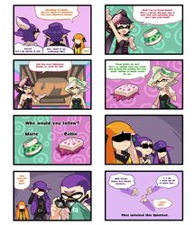  1boy 2girls 4koma adjusting_glasses aori_(splatoon) brother_and_sister comic domino_mask english gaijin_4koma glasses glasses_removed handkerchief hotaru_(splatoon) inkling mask multiple_girls object_on_head ponytail safari_hat shaded_face siblings splatoon squidbeak_splatoon tentacle_hair wong_ying_chee 