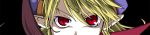 1girl blonde_hair blue_hat curly_hair d-suke eyes hat marivel_armitage parody persona persona_3 persona_eyes pointy_ears red_eyes solo wild_arms wild_arms_2 