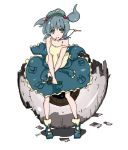  1girl blue_eyes blue_hair closed_mouth cucumber full_body hair_bobbles hair_ornament hat kappa kawashiro_nitori key looking_at_viewer open_eyes short_hair simple_background smile solo touhou twintails two_side_up unitsu white_background 