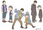  6+boys ;) brothers brown_hair coat fukuyama_jun hands_in_pockets hands_on_hips heart heart_in_mouth irino_miyu kyou_(biske_ao) matching_outfit matsuno_ichimatsu matsuno_juushimatsu matsuno_todomatsu multiple_boys one_eye_closed ono_daisuke osomatsu-kun osomatsu-san overcoat pants pants_rolled_up pink_shirt real_life scarf seiyuu shirt siblings simple_background sleeves_past_wrists smile twitter_username vest white_background 