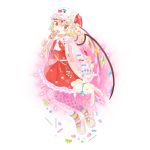  1girl ascot blonde_hair crystal flandre_scarlet full_body hat hat_ribbon looking_at_viewer mob_cap open_eyes open_mouth red_eyes ribbon side_ponytail solo touhou transparent_background veaef 