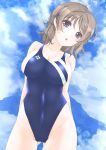  1girl artist_request blue_eyes brown_hair clouds competition_swimsuit love_live!_school_idol_project love_live!_sunshine!! one-piece_swimsuit short_hair solo standing swimsuit watanabe_you 