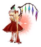  1girl blood blood_on_face bloody_clothes bloody_hair bow closed_mouth flandre_scarlet full_body hat looking_down mob_cap open_eyes red_eyes side_ponytail solo touhou transparent_background wangnyunim 