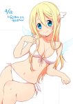  1girl :q bikini blonde_hair blue_eyes blush breasts cleavage head_wings large_breasts licking_lips long_hair looking_at_viewer navel original ragho_no_erika smile solo swimsuit tongue tongue_out wings 