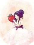  black_hair crown dress food fruit gloves holding holding_fruit long_hair minigirl strawberry 