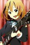  brown_eyes brown_hair guitar highres hirasawa_yui instrument k-on! kurohachimitsu les_paul school_uniform solo sweat 