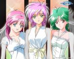  90s asou_kasumi blue_eyes breasts bride brown_eyes cleavage earrings green_eyes green_hair hairband jewelry kokura_masashi long_hair multiple_girls official_art pink_hair purple_hair scan shirayuki_maho short_hair smile tokimeki_memorial tokimeki_memorial_2 wallpaper yae_kaori 