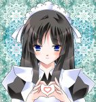  alternate_costume bad_id black_hair blue_eyes enmaided haduki hazuki_m heart heart_hands k-on! long_hair maid maid_cap maid_headdress moe_moe_kyun! solo 