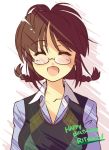  akizuki_ritsuko argyle closed_eyes college_of_angel_(idolmaster) glasses happy_birthday idolmaster solo sweater sweater_vest vest 