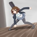  brown_hair guitar_case hirasawa_yui instrument_case k-on! pantyhose pose qwer school_uniform short_hair solo stance 