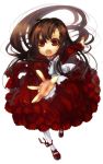  blush brown_hair dress falling lolita_fashion long_hair outstretched_arm outstretched_hand reaching red_eyes rori_(artist) 