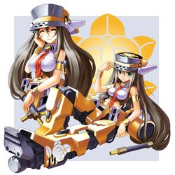  breasts brown_hair green_eyes hat katahira_masashi mecha_musume original 